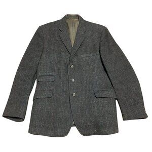 Vtg Burton Harris Tweed Wool Sport Coat Size 40R Blue Gray Rust 3 Buttons Lined
